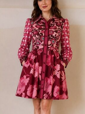 dalia macphee long sleeve textured jacket dress NEW NWT Dalia MacPhee elegant long floral dress S SMALL washable back  zipper